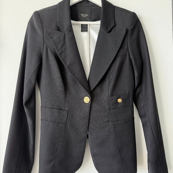 Smythe One-Button Black Wool Blazer – Size 4 – Made in Canada 🇨🇦 - Picture 1 of 7